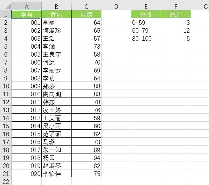 Excel中的分段统计